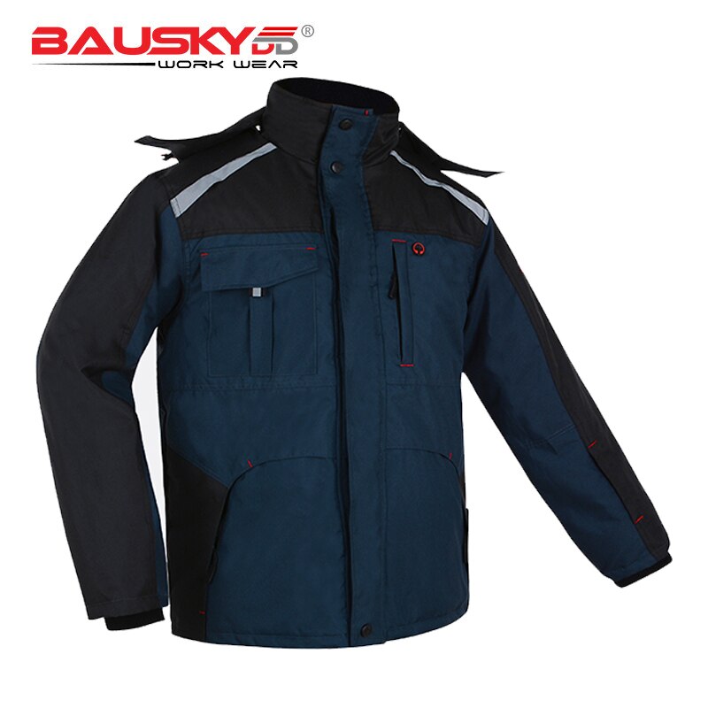 Bauskydd Winter Warm Overalls 남성용 작업복 멀티 포켓이있는 작업복 hi vis Workwear JacketReflective Stripes